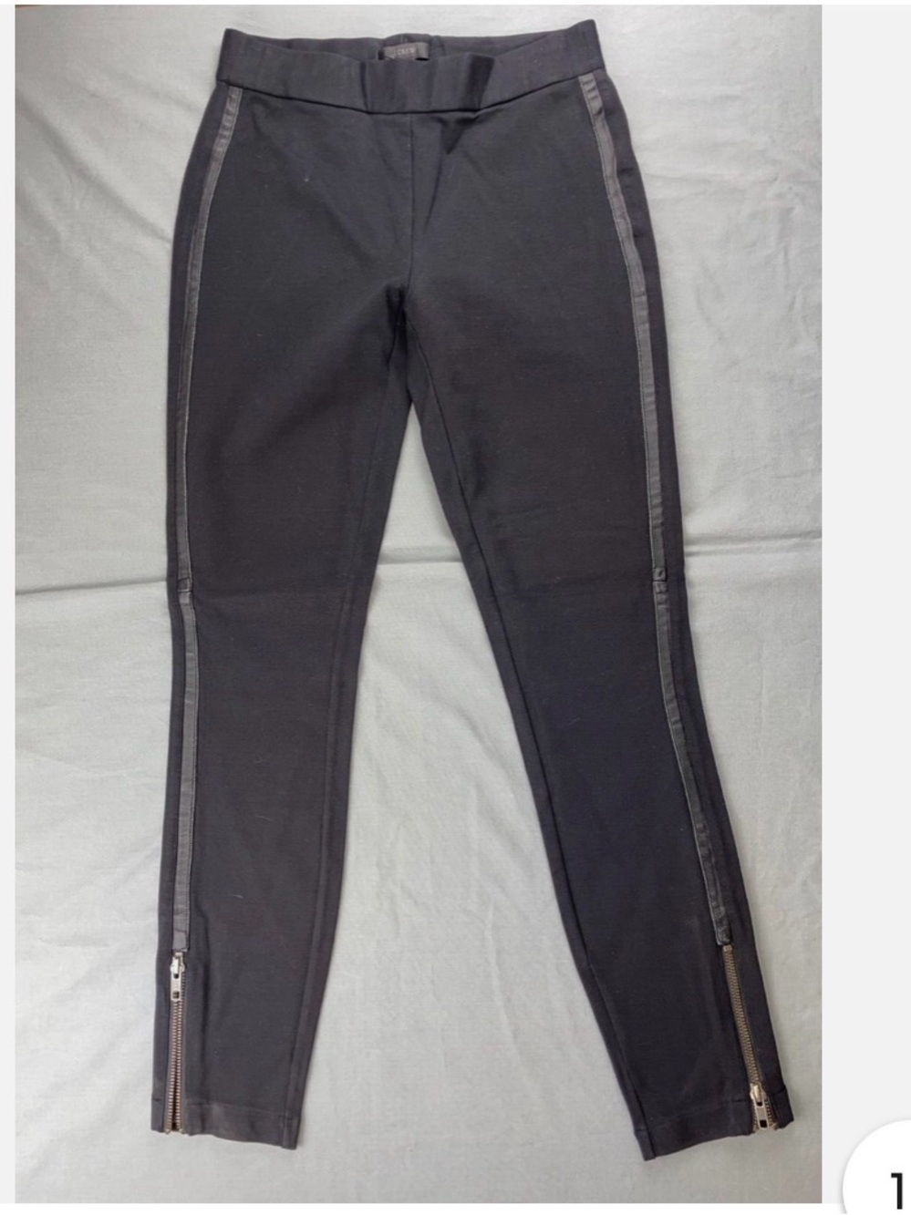 J. Crew Black Ponte Leggings with Leather Side Stripe and Ankle Zippers
